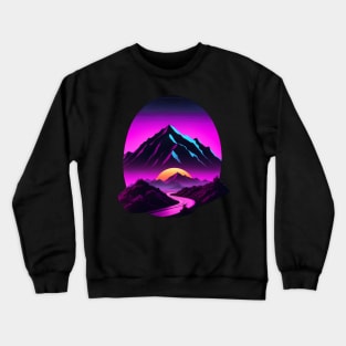 Synthwave vaporwave mountains with sun Crewneck Sweatshirt